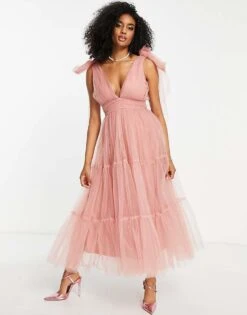 Lace & Beads Bridesmaid Tiered Midaxi Dress In Blush For Women -Doll Wear Style 202609537 4