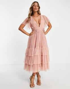 Lace & Beads Bridesmaid Madison V Neck Tulle Dress In Blush For Women -Doll Wear Style 202609865 1 blush 1
