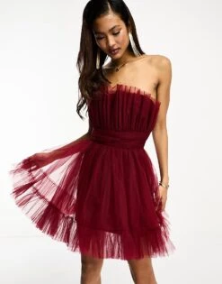 Lace & Beads Bandeau Tulle Mini Dress In Astro Dust For Women Astro Dust Red -Doll Wear Style 205600659 1 astrodustred 1