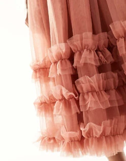 Lace & Beads Off Shoulder Ruffle Tulle Midaxi Dress In Dusky Pink For Women -Doll Wear Style 205985101 3