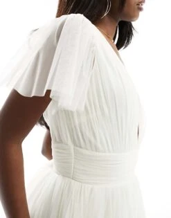 Lace & Beads Bridal Madison V Neck Tulle Maxi Dress In Ivory For Women -Doll Wear Style 205985103 3