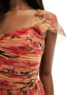 Lace & Beads Tiered Tulle Midi Dress In Abstract Print For Women -Doll Wear Style 205985126 4