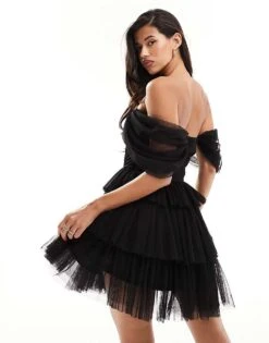 Lace & Beads Off Shoulder Corset Tulle Mini Dress In Black For Women -Doll Wear Style 205985157 3