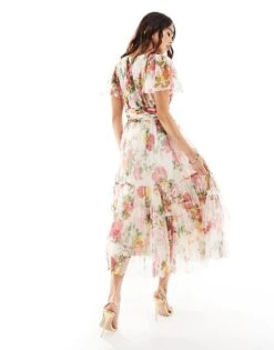 Lace & Beads Bridesmaid Madison V Neck Tulle Midi Dress In Bright Floral For Women -Doll Wear Style 206026994 3