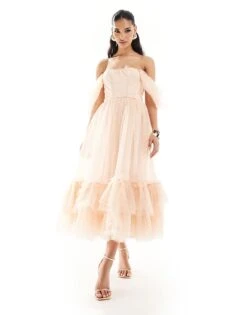 Lace & Beads Corset Tulle Midaxi Dress In Powder Pink For Women -Doll Wear Style 206401966 1 powderpink 1