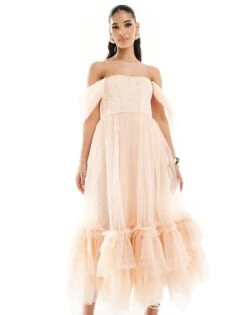 Lace & Beads Corset Tulle Midaxi Dress In Powder Pink For Women -Doll Wear Style 206401966 2