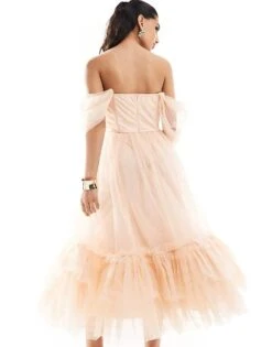 Lace & Beads Corset Tulle Midaxi Dress In Powder Pink For Women -Doll Wear Style 206401966 3