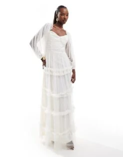 Lace & Beads Long Sleeve Ruffle Maxi Dress In Ivory For Women -Doll Wear Style 206422439 1 ivory 1