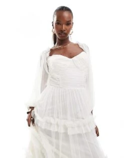 Lace & Beads Long Sleeve Ruffle Maxi Dress In Ivory For Women -Doll Wear Style 206422439 2