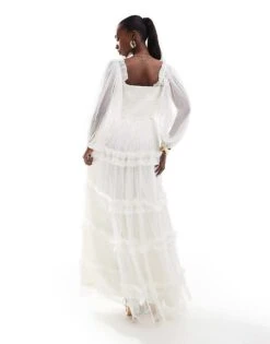Lace & Beads Long Sleeve Ruffle Maxi Dress In Ivory For Women -Doll Wear Style 206422439 4