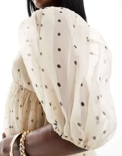 Lace & Beads Square Neck Babydoll Organza Mini Dress In Polka Dot For Women -Doll Wear Style 206422447 4