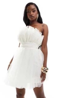 Lace & Beads Bandeau Tulle Mini Dress In Ivory For Women -Doll Wear Style 206422463 4