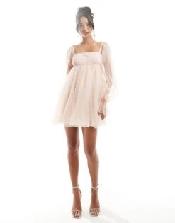 Lace & Beads Organza Mini Dress In Blush For Women Pearl Blush -Doll Wear Style 206422487 1 pearlblush 1