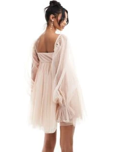 Lace & Beads Organza Mini Dress In Blush For Women Pearl Blush -Doll Wear Style 206422487 4