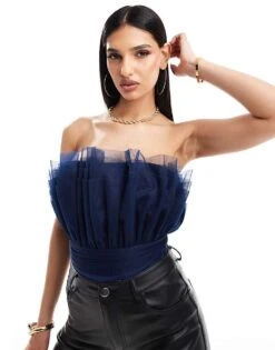 Lace & Beads Bandeau Tulle Bodysuit In Midnight Blue For Women -Doll Wear Style 206429351 1 midnightblue 1