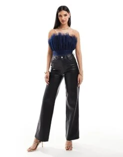 Lace & Beads Bandeau Tulle Bodysuit In Midnight Blue For Women -Doll Wear Style 206429351 3