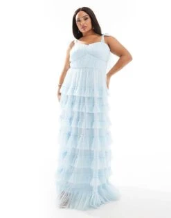 Lace & Beads Plus Tiered Ruffle Midaxi Dress In Sky Blue For Women -Doll Wear Style 206430973 1 skyblue 1