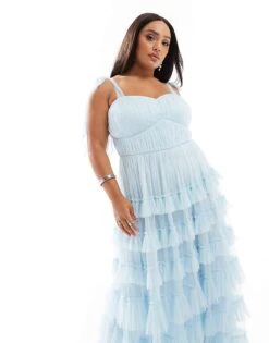 Lace & Beads Plus Tiered Ruffle Midaxi Dress In Sky Blue For Women -Doll Wear Style 206430973 4