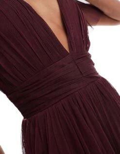 Lace & Beads Bridesmaid Madison V Neck Tulle Midi Dress In Burgundy For Women Plum -Doll Wear Style 206506515 4