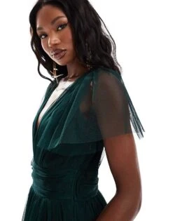 Lace & Beads Bridesmaid Madison V Neck Tulle Midi Dress In Dark Green For Women Emerald -Doll Wear Style 206506547 4