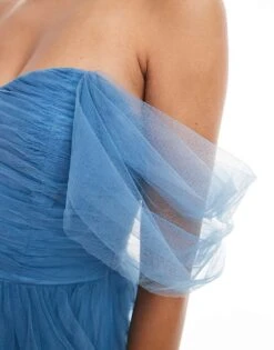 Lace & Beads Ruched Tulle Tiered Midi Dress In Blue For Women Sky Blue -Doll Wear Style 206711911 4