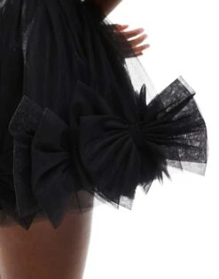 Lace & Beads Bow Tulle Mini Skirt In Black For Women -Doll Wear Style 206721870 3