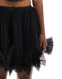 Lace & Beads Bow Tulle Mini Skirt In Black For Women -Doll Wear Style 206721870 5
