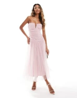Lace & Beads Drop Hem Tulle Midaxi Dress In Powder Pink For Women -Doll Wear Style 206721903 1 powderpink 1