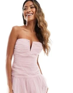 Lace & Beads Drop Hem Tulle Midaxi Dress In Powder Pink For Women -Doll Wear Style 206721903 2