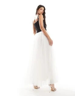 Lace & Beads Drop Waist Corset Detail Maxi Dress In Black And White For Women Black & White -Doll Wear Style 206721967 3