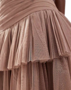 Lace & Beads Ruched Bow Shoulder Tulle Mini Dress In Rose Brown For Women -Doll Wear Style 206721982 3