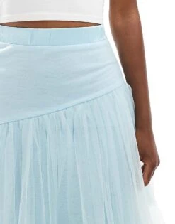 Lace & Beads Asymmetric Tulle Maxi Skirt In Sky Blue For Women -Doll Wear Style 206721998 3