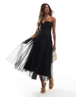 Lace & Beads Drop Hem Tulle Midaxi Dress In Black For Women -Doll Wear Style 206722022 4