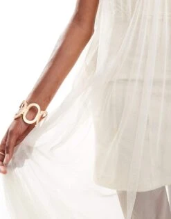 Lace & Beads Bandeau Tulle Maxi Dress In Ecru For Women -Doll Wear Style 206722038 4