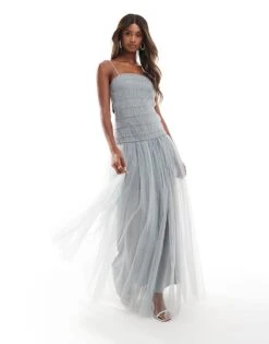Lace & Beads Drop Waist Tulle Maxi Dress In Grey For Women -Doll Wear Style 206722078 1 grey 1