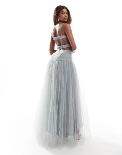 Lace & Beads Drop Waist Tulle Maxi Dress In Grey For Women -Doll Wear Style 206722078 3