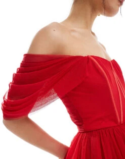 Lace & Beads Off Shoulder Corset Tulle Mini Dress In Red For Women -Doll Wear Style 206725256 2