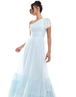Lace & Beads Bridesmaid Madison One Shoulder Tulle Maxi Dress In Sky Blue For Women -Doll Wear Style 206769283 1 skyblue 1