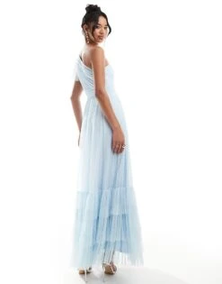 Lace & Beads Bridesmaid Madison One Shoulder Tulle Maxi Dress In Sky Blue For Women -Doll Wear Style 206769283 3