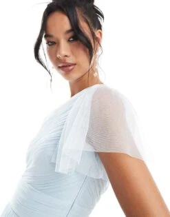 Lace & Beads Bridesmaid Madison One Shoulder Tulle Maxi Dress In Sky Blue For Women -Doll Wear Style 206769283 4