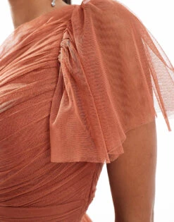 Lace & Beads Bridesmaid Madison One Shoulder Tulle Midi Dress In Terracotta Rose For Women -Doll Wear Style 206769291 4