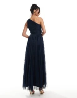 Lace & Beads Bridesmaid One Shoulder Tulle Maxi Dress In Navy For Women -Doll Wear Style 206769329 3