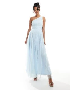 Lace & Beads Bridesmaid One Shoulder Tulle Maxi Dress In Sky Blue For Women -Doll Wear Style 206769330 1 skyblue 1