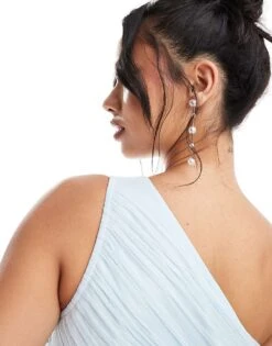 Lace & Beads Bridesmaid One Shoulder Tulle Maxi Dress In Sky Blue For Women -Doll Wear Style 206769330 4