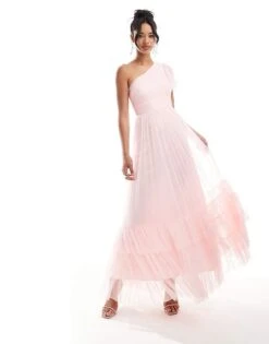 Lace & Beads Bridesmaid Madison One Shoulder Tulle Maxi Dress In Soft Pink For Women -Doll Wear Style 206769344 1 softpink 1