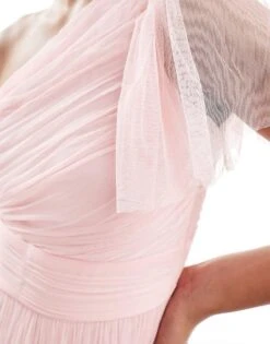 Lace & Beads Bridesmaid Madison One Shoulder Tulle Maxi Dress In Soft Pink For Women -Doll Wear Style 206769344 2