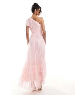 Lace & Beads Bridesmaid Madison One Shoulder Tulle Maxi Dress In Soft Pink For Women -Doll Wear Style 206769344 4