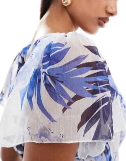 Lace & Beads Madison V Neck Tulle Mini Dress In Blue Floral For Women -Doll Wear Style 206807354 4