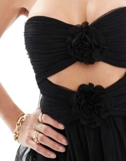 Lace & Beads Ruffle Rosette Mini Dress In Black For Women -Doll Wear Style 206807373 3