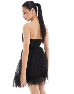 Lace & Beads Ruffle Rosette Mini Dress In Black For Women -Doll Wear Style 206807373 4